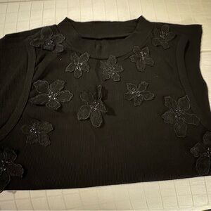 Elegant Black Floral Embellished Women's Top